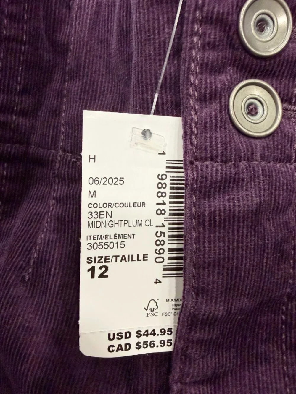 NWT Girls Pintuck Corduroy Flare Pants Purple Size 12